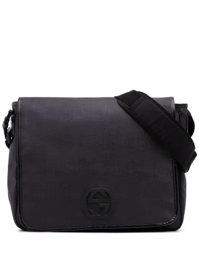 Pre-owned Gucci 2016-2025 Large Coated Canvas Interlocking G Messenger Bag Crossbody Bag In Black