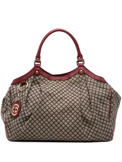 Pre-owned Gucci 2016-2025 Large Diamante Canvas Sukey Tote Bag In Brown