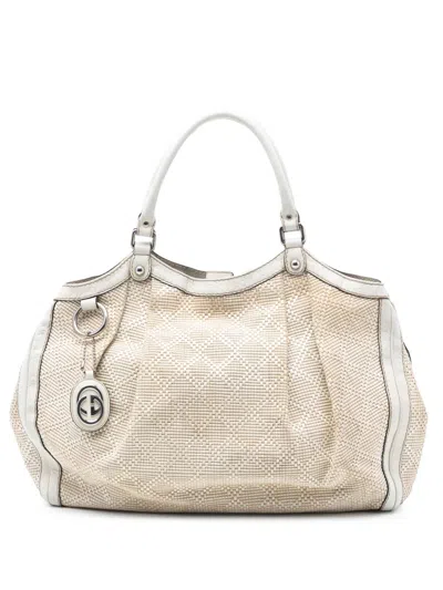 Pre-owned Gucci 2016-2025 Large Diamante Raffia Sukey Tote Bag In Brown