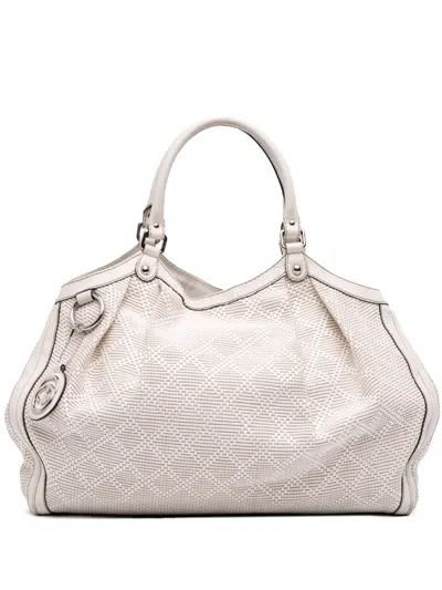 Pre-owned Gucci 2016-2025 Large Diamante Raffia Sukey Tote Bag In White