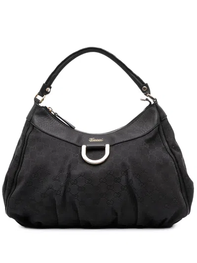 Pre-owned Gucci 2016-2025 Large Gg Canvas Abbey D Ring Shoulder Bag In Black