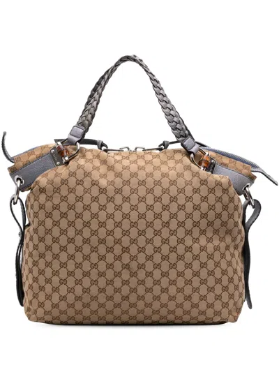 Pre-owned Gucci 2016-2025 Large Gg Canvas Bamboo Bar Tote Bag In Brown