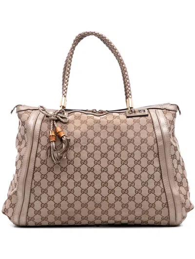 Pre-owned Gucci 2016-2025 Large Gg Canvas Bella Satchel In Brown