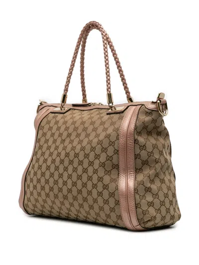 Pre-owned Gucci 2016-2025 Large Gg Canvas Bella Satchel In Brown