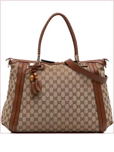 Pre-owned Gucci 2016-2025 Large Gg Canvas Bella Satchel In Brown