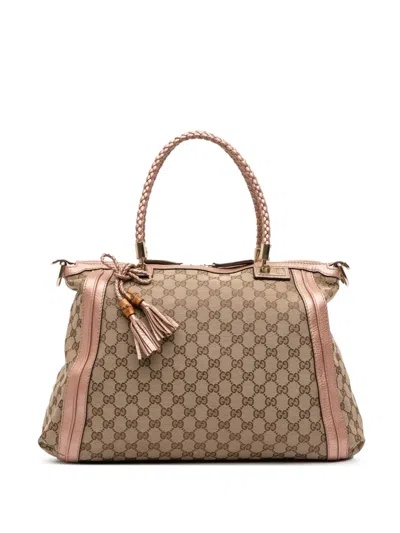 Pre-owned Gucci 2016-2025 Large Gg Canvas Bella Satchel In Brown