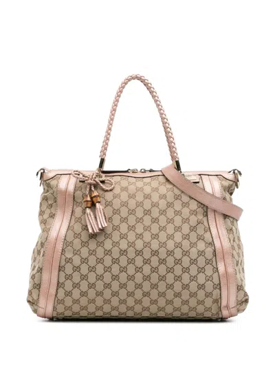 Pre-owned Gucci 2016-2025 Large Gg Canvas Bella Satchel In Brown