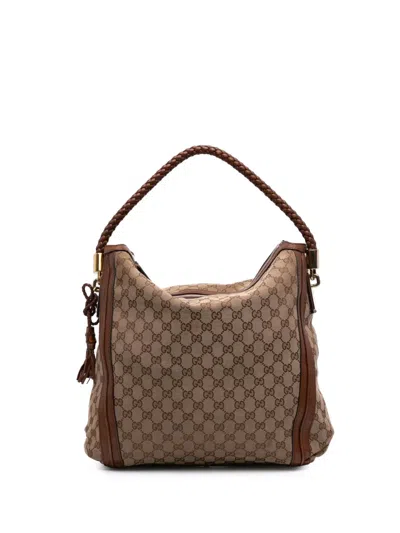 Pre-owned Gucci 2016-2025 Large Gg Canvas Bella Tote Bag In Brown