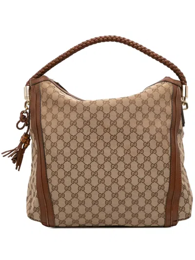 Pre-owned Gucci 2016-2025 Large Gg Canvas Bella Tote Bag In Brown