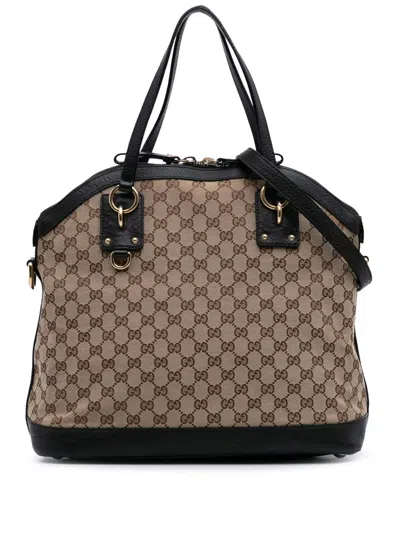 Pre-owned Gucci 2016-2025 Large Gg Canvas Charm Dome Satchel In Brown