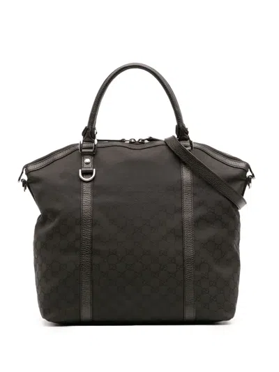 Pre-owned Gucci 2016-2025 Large Gg Canvas Charm Dome Satchel In Black