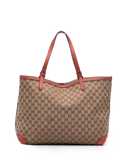 Pre-owned Gucci 2016-2025 Large Gg Canvas Craft Tote Bag In Brown