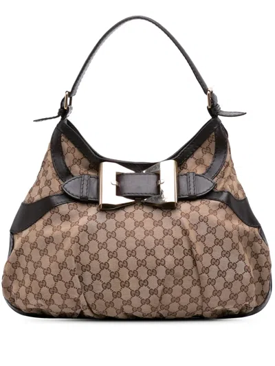 Pre-owned Gucci 2016-2025 Large Gg Canvas Dialux Queen Hobo Bag In Brown
