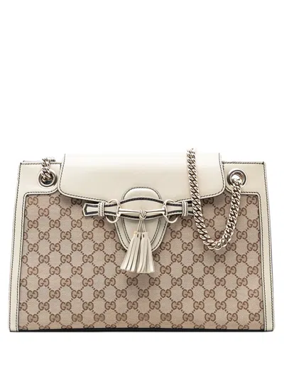 Pre-owned Gucci 2016-2025 Large Gg Canvas Emily Shoulder Bag In Brown