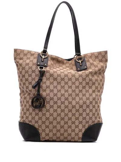 Pre-owned Gucci 2016-2025 Large Gg Canvas Gg Charm Tote Bag In Brown