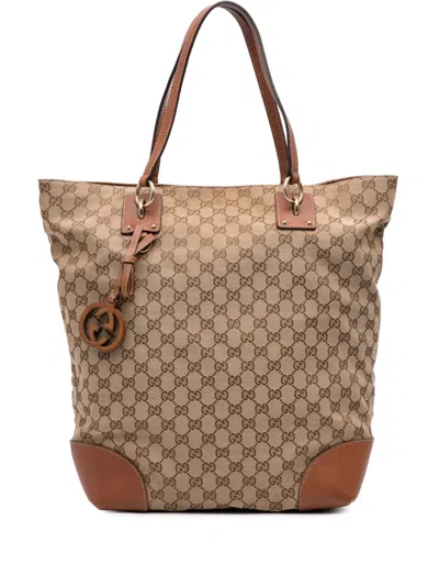Pre-owned Gucci 2016-2025 Large Gg Canvas Gg Charm Tote Bag In Brown