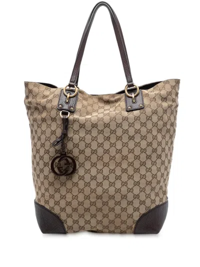 Pre-owned Gucci 2016-2025 Large Gg Canvas Gg Charm Tote Bag In Brown