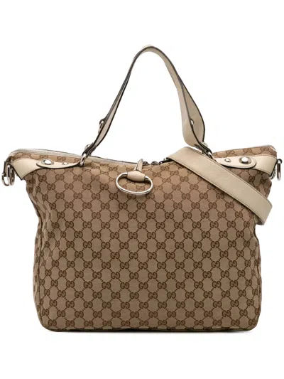 Pre-owned Gucci 2016-2025 Large Gg Canvas Icon Bit Satchel In Brown