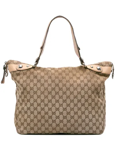 Pre-owned Gucci 2016-2025 Large Gg Canvas Icon Bit Satchel In Brown
