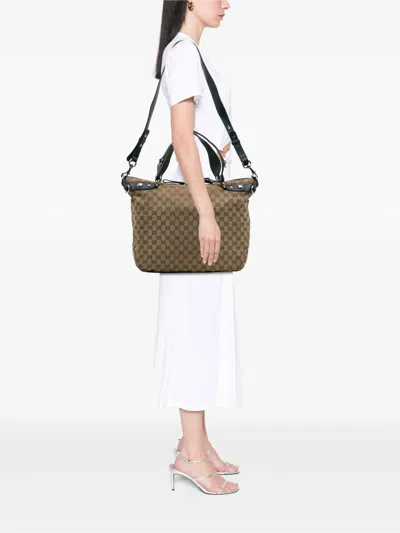 Pre-owned Gucci 2016-2025 Large Gg Canvas Icon Bit Satchel In Brown