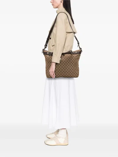 Pre-owned Gucci 2016-2025 Large Gg Canvas Icon Bit Satchel In Brown
