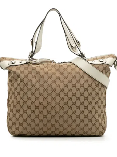 Pre-owned Gucci 2016-2025 Large Gg Canvas Icon Bit Satchel In Brown