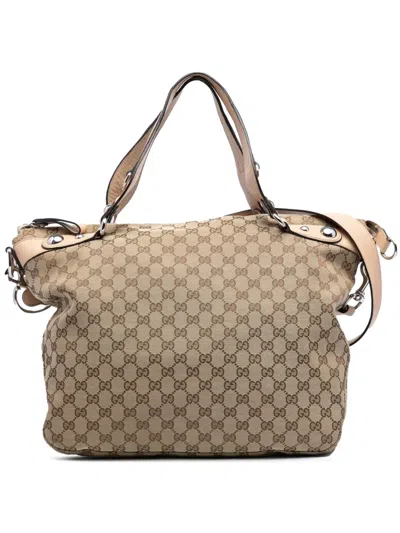Pre-owned Gucci 2016-2025 Large Gg Canvas Icon Bit Satchel In Brown