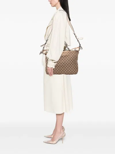 Pre-owned Gucci 2016-2025 Large Gg Canvas Icon Bit Satchel In Brown