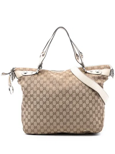 Pre-owned Gucci 2016-2025 Large Gg Canvas Icon Bit Satchel In Brown