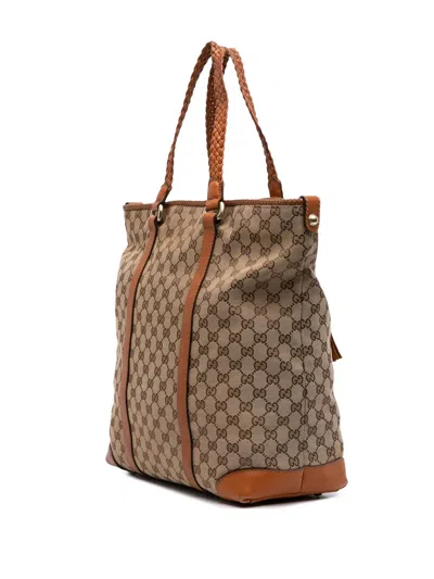 Pre-owned Gucci 2016-2025 Large Gg Canvas Marrakech Tote Bag In Brown