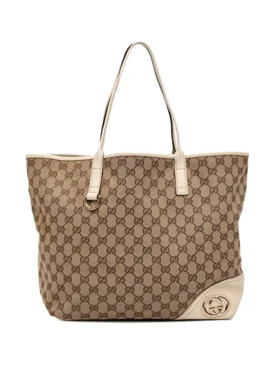 Pre-owned Gucci 2016-2025 Large Gg Canvas New Britt Tote Bag In Brown