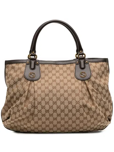 Pre-owned Gucci 2016-2025 Large Gg Canvas Scarlett Tote Bag In Brown