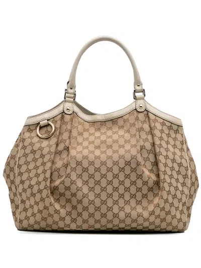 Pre-owned Gucci 2016-2025 Large Gg Canvas Sukey Tote Bag In Brown