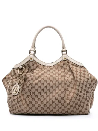 Pre-owned Gucci 2016-2025 Large Gg Canvas Sukey Tote Bag In Brown