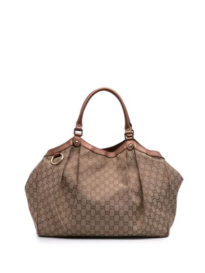 Pre-owned Gucci 2016-2025 Large Gg Canvas Sukey Tote Bag In Brown