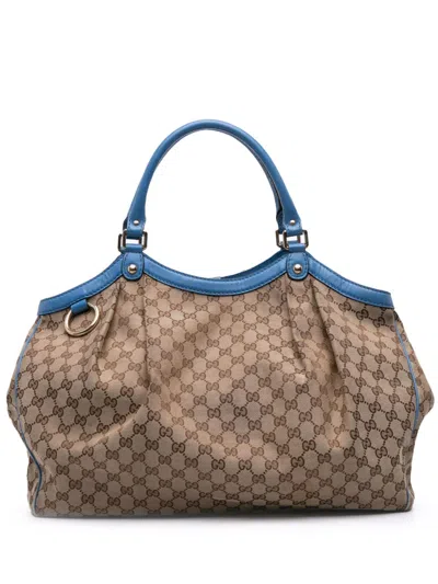 Pre-owned Gucci 2016-2025 Large Gg Canvas Sukey Tote Bag In Brown