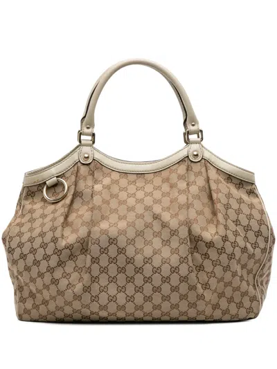 Pre-owned Gucci 2016-2025 Large Gg Canvas Sukey Tote Bag In Brown