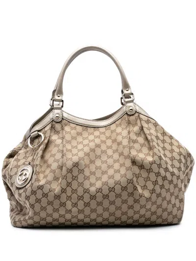Pre-owned Gucci 2016-2025 Large Gg Canvas Sukey Tote Bag In Brown