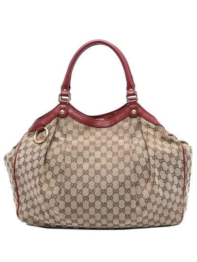 Pre-owned Gucci 2016-2025 Large Gg Canvas Sukey Tote Bag In Brown