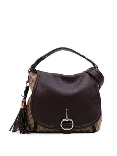 Pre-owned Gucci 2016-2025 Large Gg Canvas Techno Horsebit Satchel In Brown