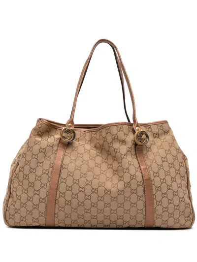 Pre-owned Gucci 2016-2025 Large Gg Canvas Twins Tote Bag In Brown