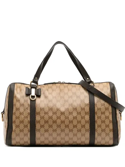 Pre-owned Gucci 2016-2025 Large Gg Crystal Duchessa Boston Bag In Brown