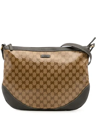 Pre-owned Gucci 2016-2025 Large Gg Crystal Half Moon Crossbody Bag In Brown