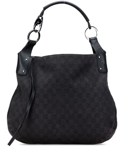 Pre-owned Gucci 2016-2025 Large Gg Denim Hobo Bag In Black