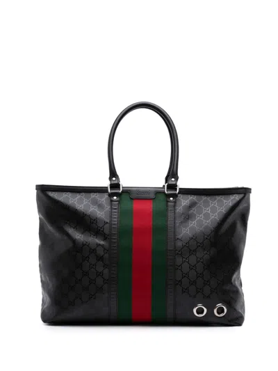 Pre-owned Gucci 2016-2025 Large Gg Imprime Web 500 Tote Bag In Black
