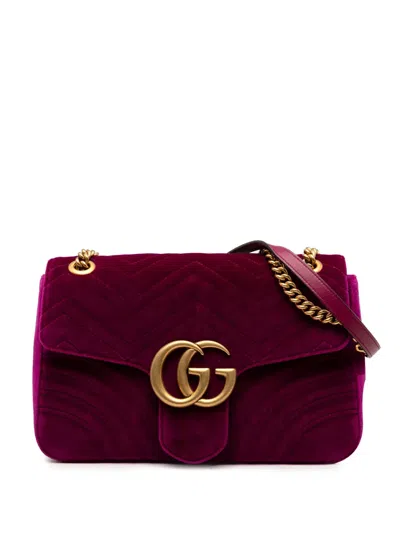 Pre-owned Gucci 2016-2025 Large Gg Marmont Matelasse Velvet Shoulder Bag In Purple