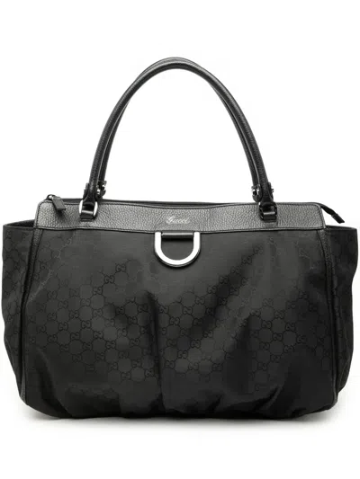 Pre-owned Gucci 2016-2025 Large Gg Nylon Abbey D Ring Tote Bag In Black