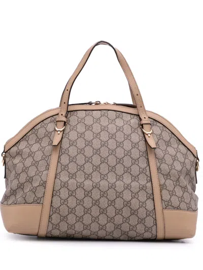 Pre-owned Gucci 2016-2025 Large Gg Supreme Nice Dome Satchel In Brown