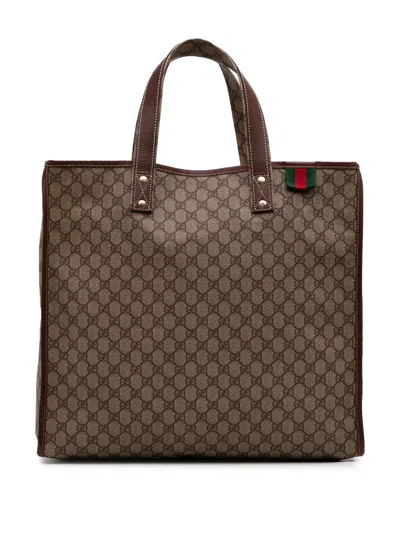 Pre-owned Gucci 2016-2025 Large Gg Supreme Web Loop Tote Bag In Brown