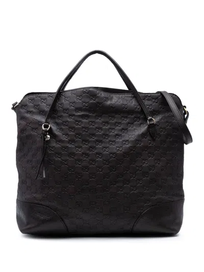 Pre-owned Gucci 2016-2025 Large Ssima Bree Fold Over Tote Satchel In Brown